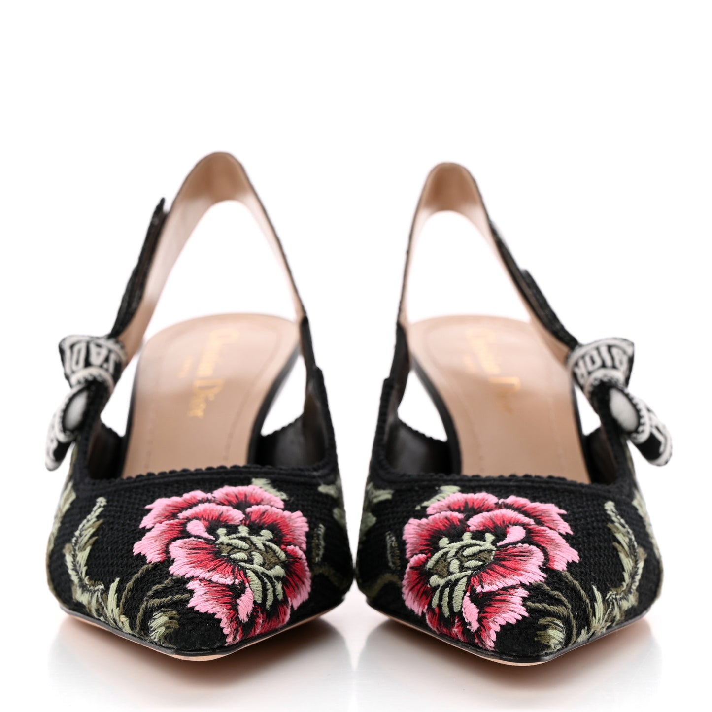 Ribbon Petites Fleurs Embroidered J'Adior Slingback Pumps 36.5 Black