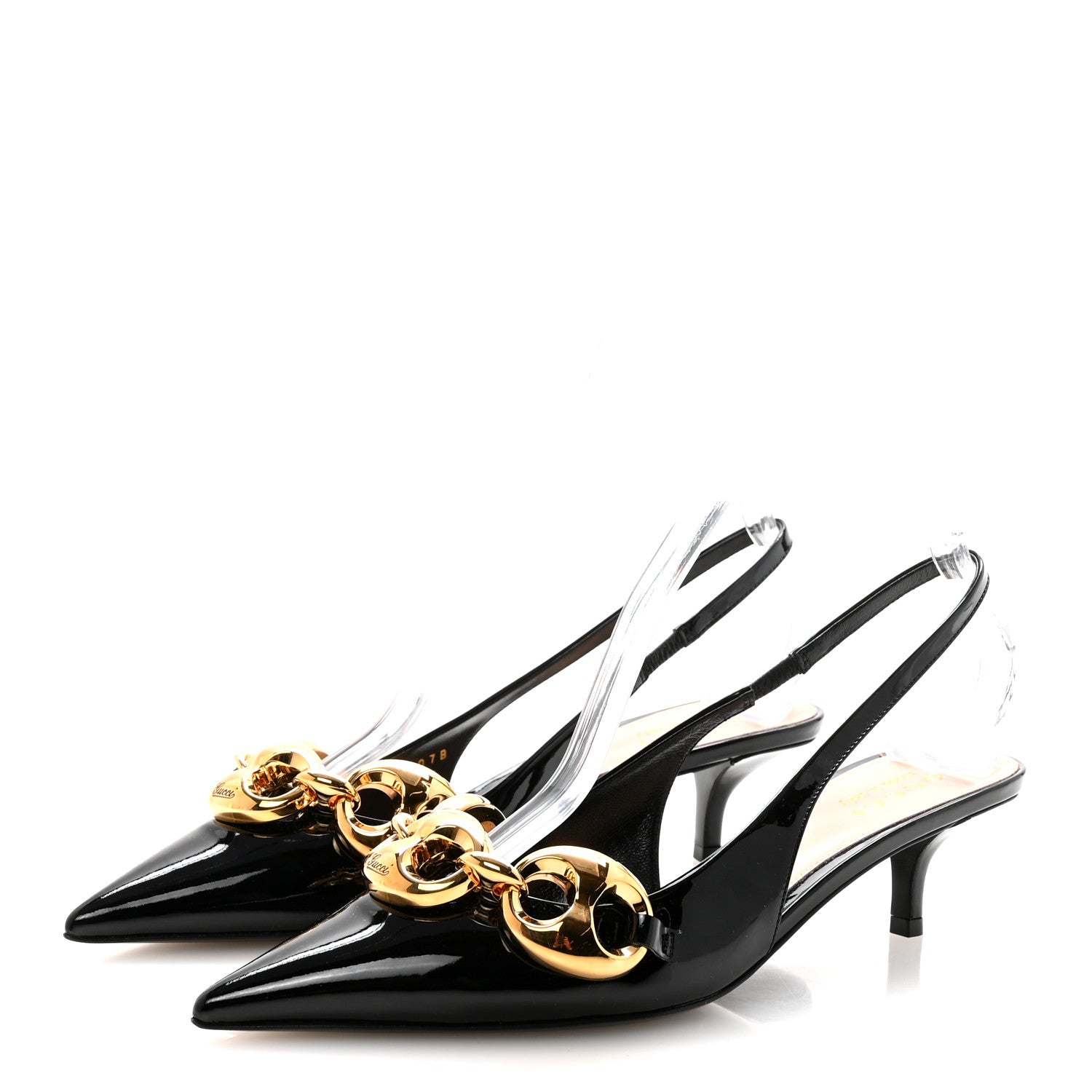 Gucci Vernice Crystal Nappa Charlotte Marina Slingback Pumps 37 Black 4 of 10