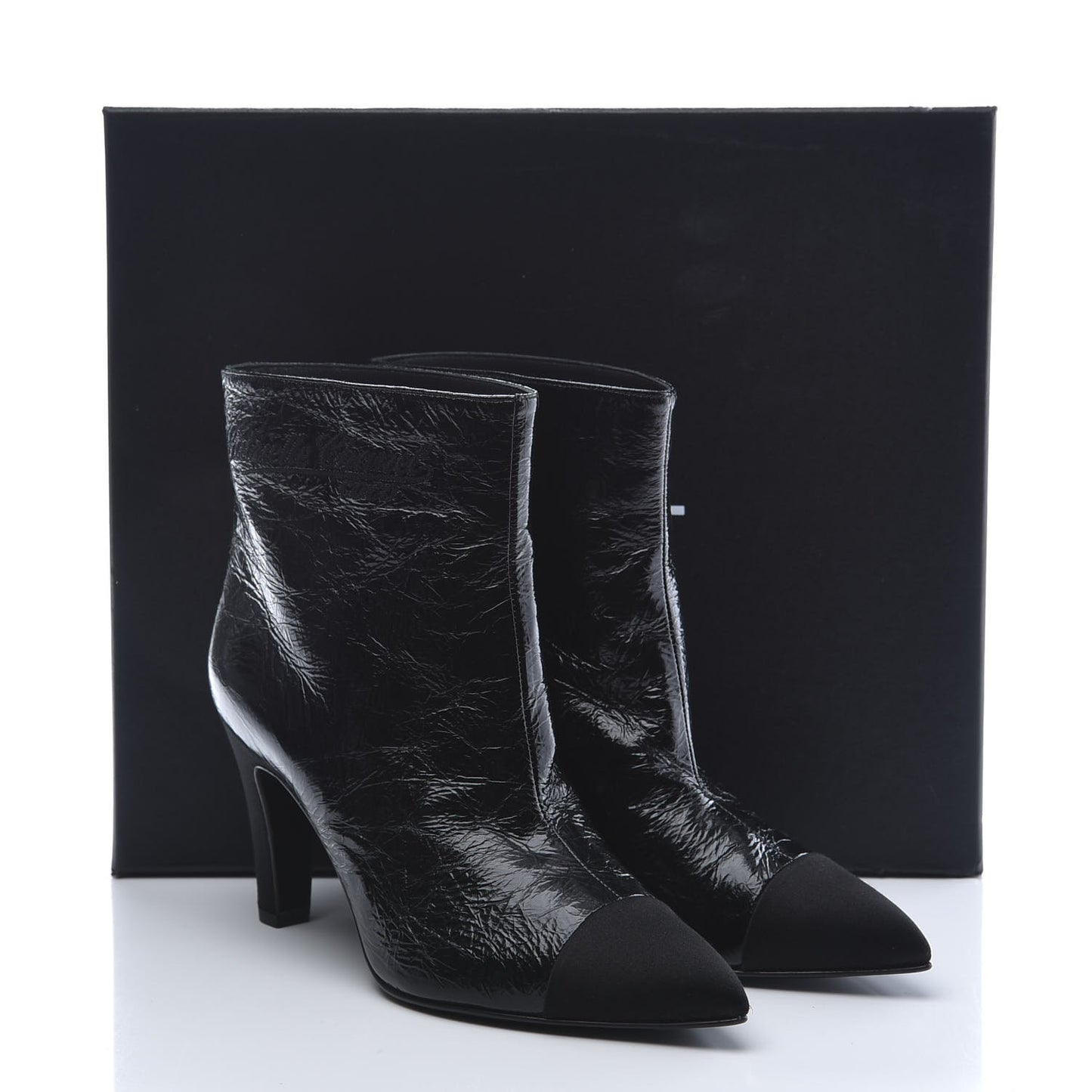 Crumpled Calfskin Satin Cap Toe Short Ankle Boots 37 Black