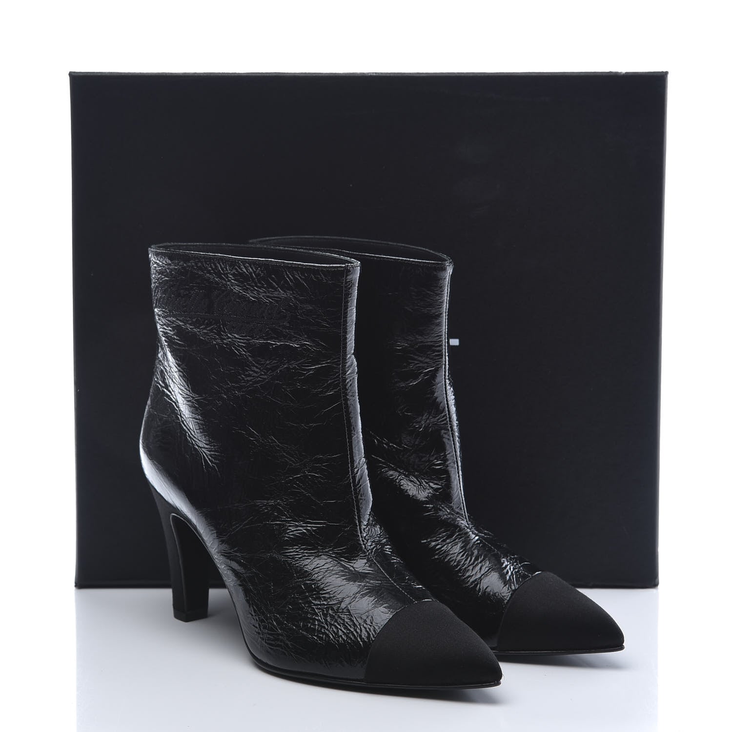 Chanel Crumpled Calfskin Satin Cap Toe Short Ankle Boots 37 Black 9 of 9
