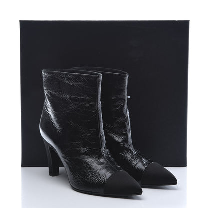 Chanel Crumpled Calfskin Satin Cap Toe Short Ankle Boots 37 Black 9 of 9