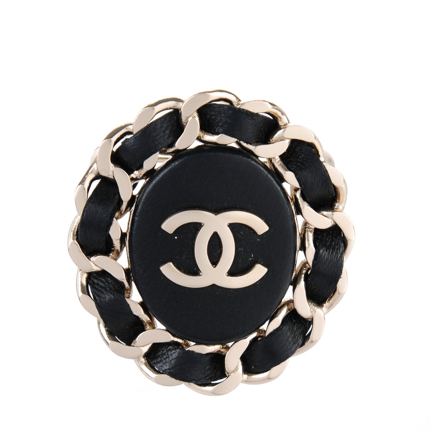 Chanel Lambskin CC Brooch Black Gold 1 of 4