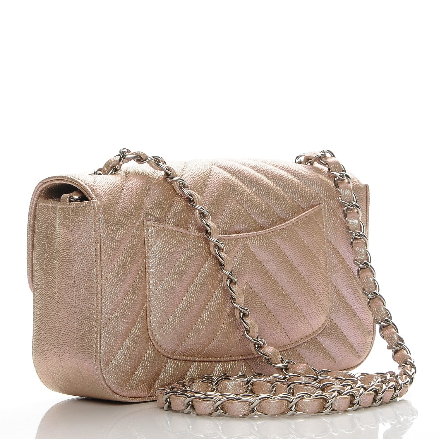 Chanel Metallic Caviar Chevron Quilted Mini Rectangular Flap Rose Gold 3 of 7