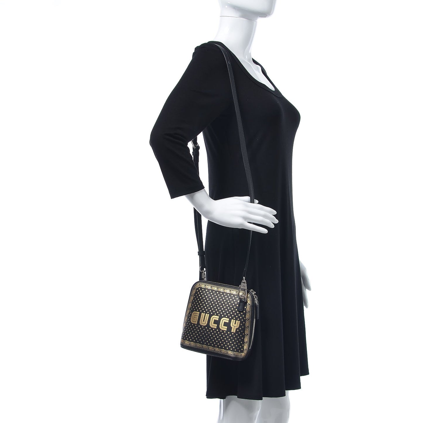 X SEGA Calfskin GUCCY Stars Mini Dome Shoulder Bag Black Gold
