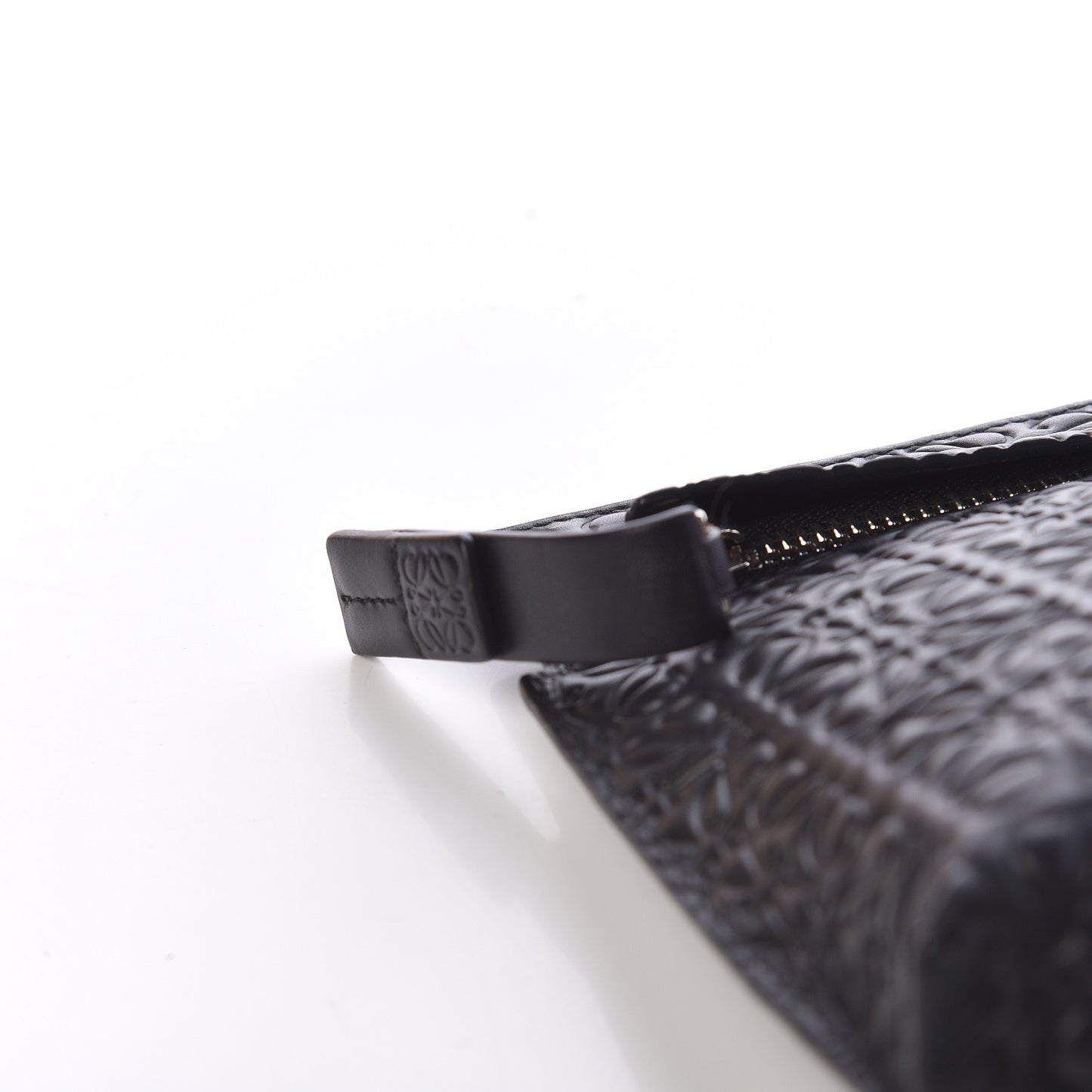 Calfskin Embossed Medium Repeat T Pouch Black