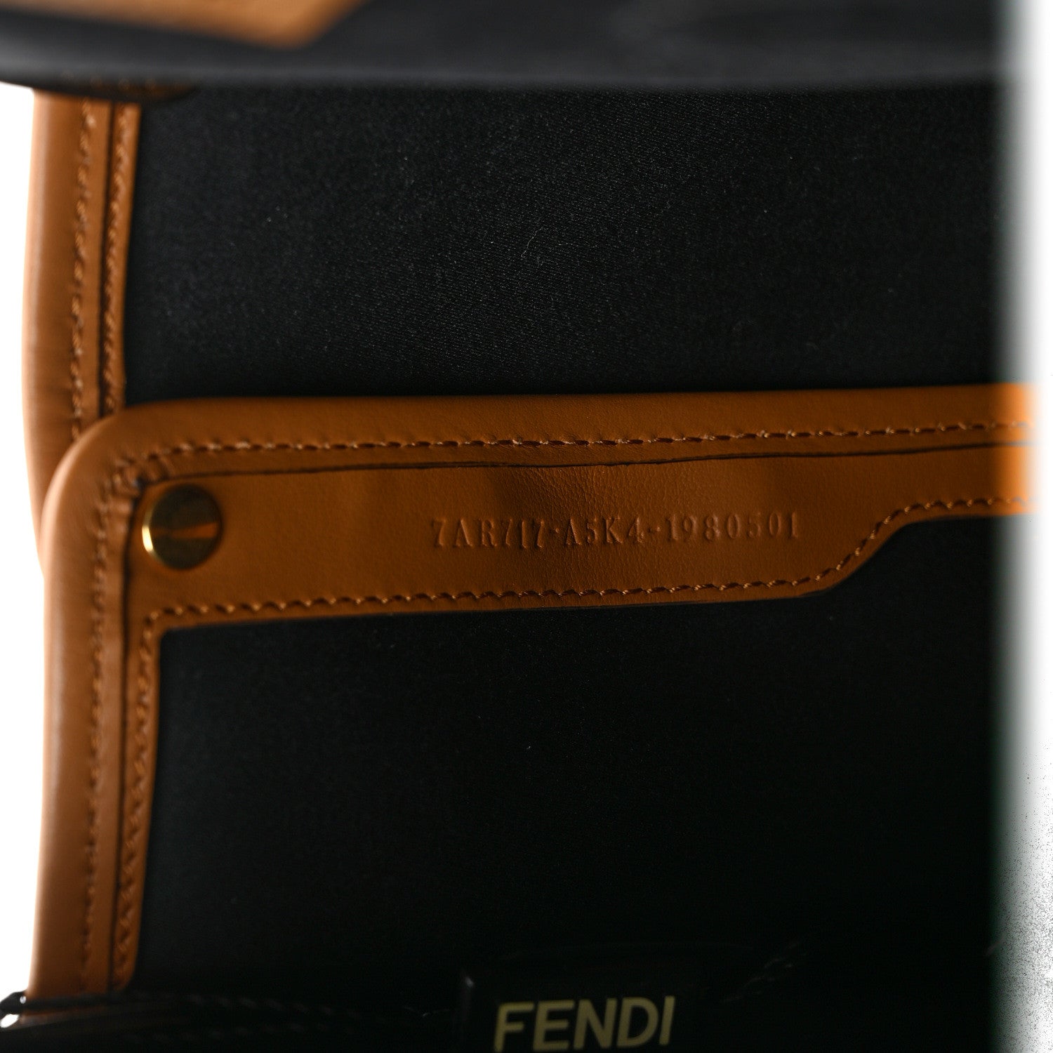 Fendi Glazed Fabric Vitello Century FF 1974 Stamp Patch Mini Peekaboo Defender Cover Mogano Panna Caramello 9 of 9