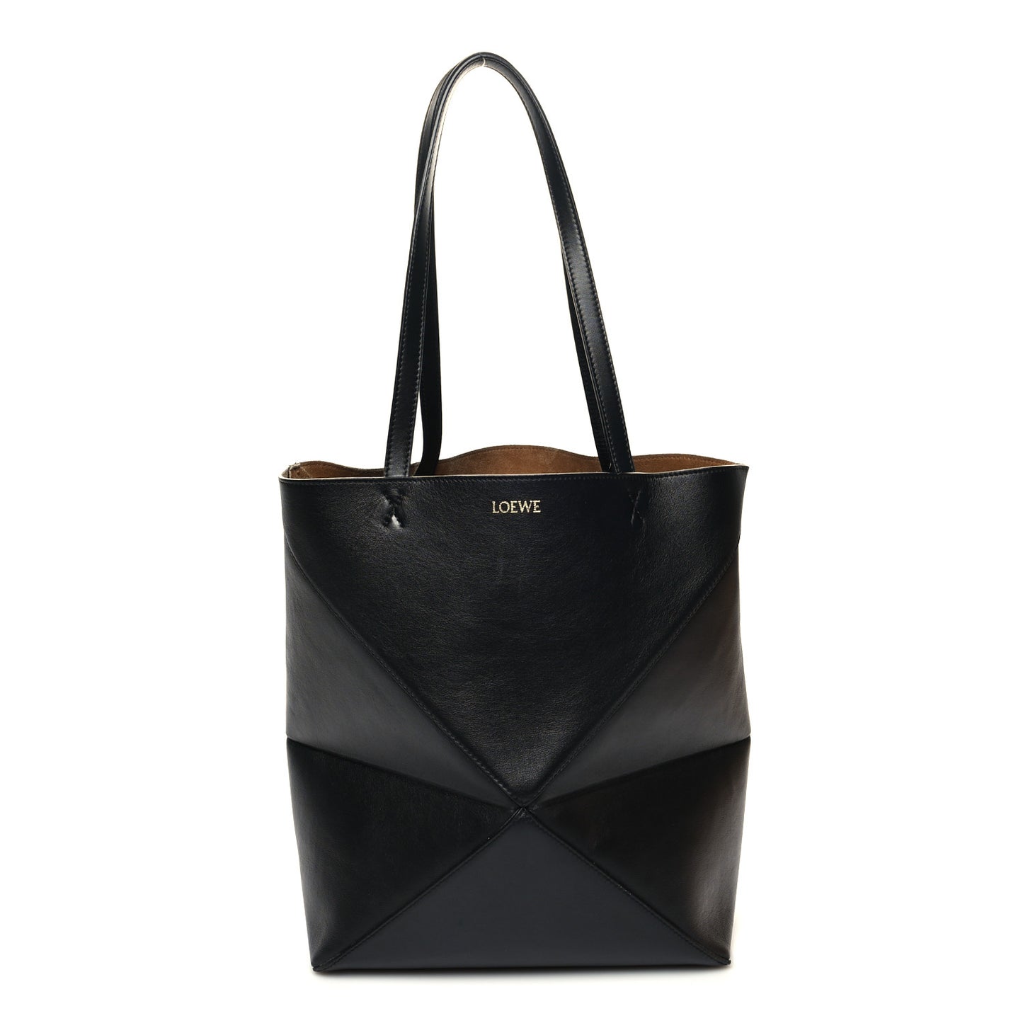 Shiny Calfskin Medium Puzzle Fold Tote Black