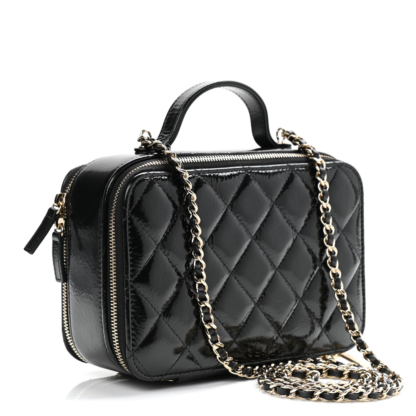Shiny Lambskin Quilted CC Vanity Case Black