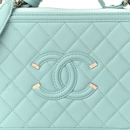 Chanel Caviar Quilted Medium CC Filigree Vanity Case Light Blue 8 of 10