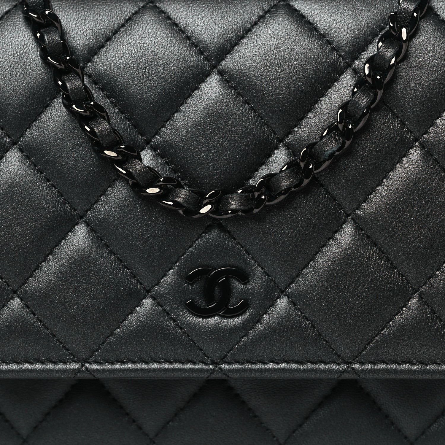 Chanel Iridescent Lambskin Quilted Wallet On Chain WOC So Black 9 of 12