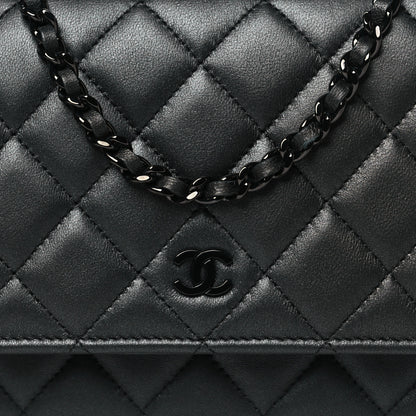 Chanel Iridescent Lambskin Quilted Wallet On Chain WOC So Black 9 of 12