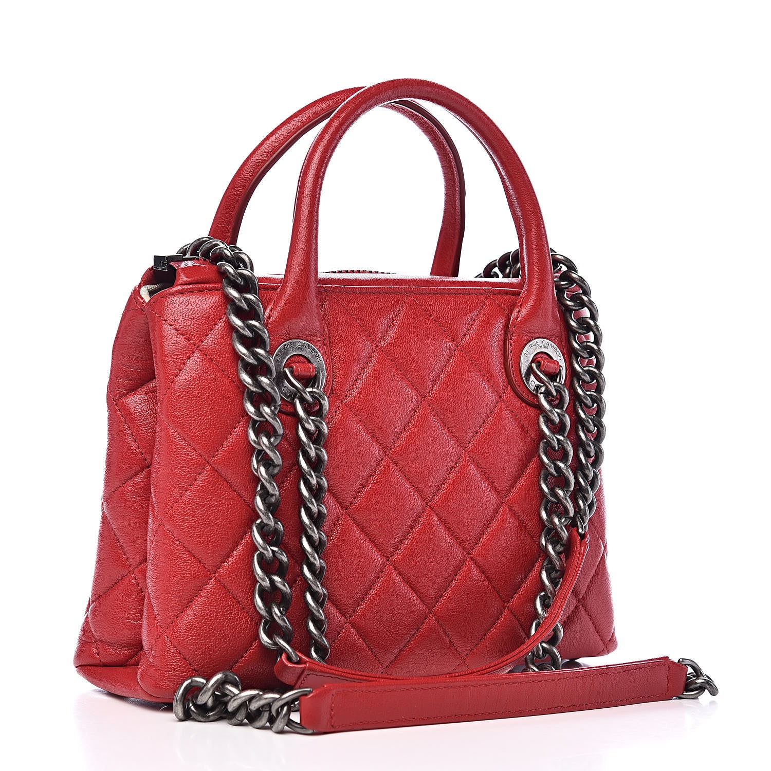 Chanel Shiny Sheepskin Quilted Small Shopping Tote Red 3 of 10