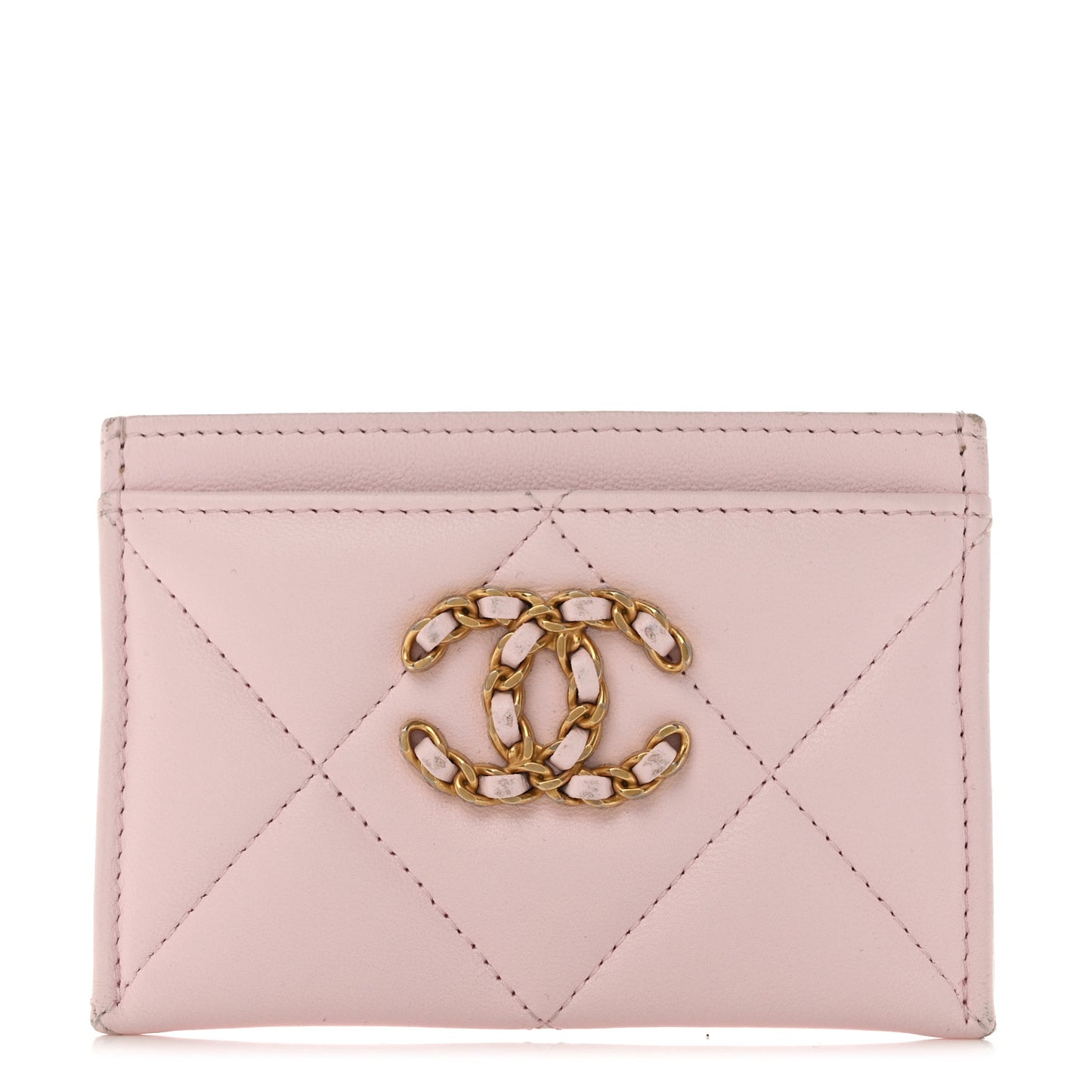 Lambskin Quilted Chanel 19 Card Holder Light Pink