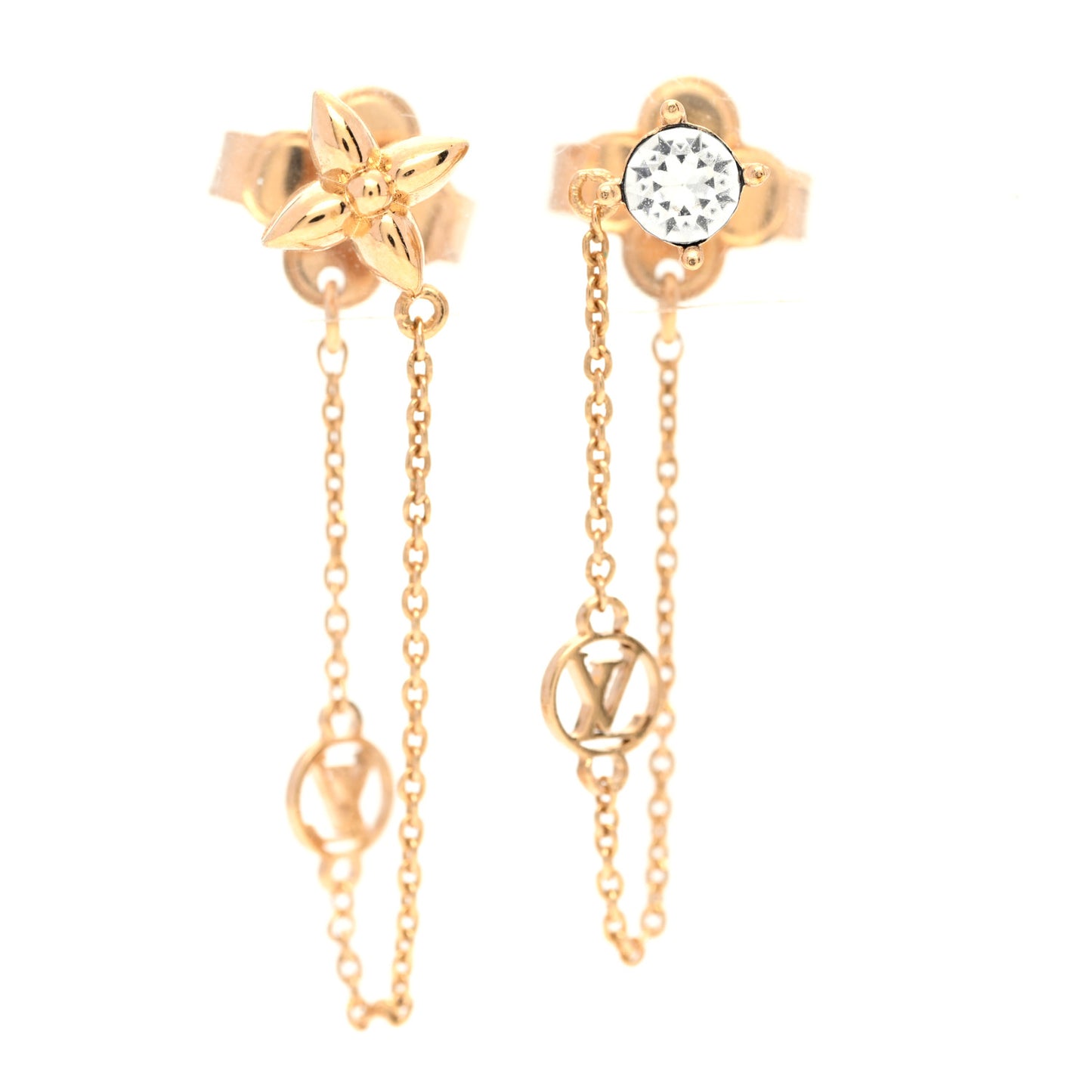 Metal Crystal Petit Louis Earrings Gold