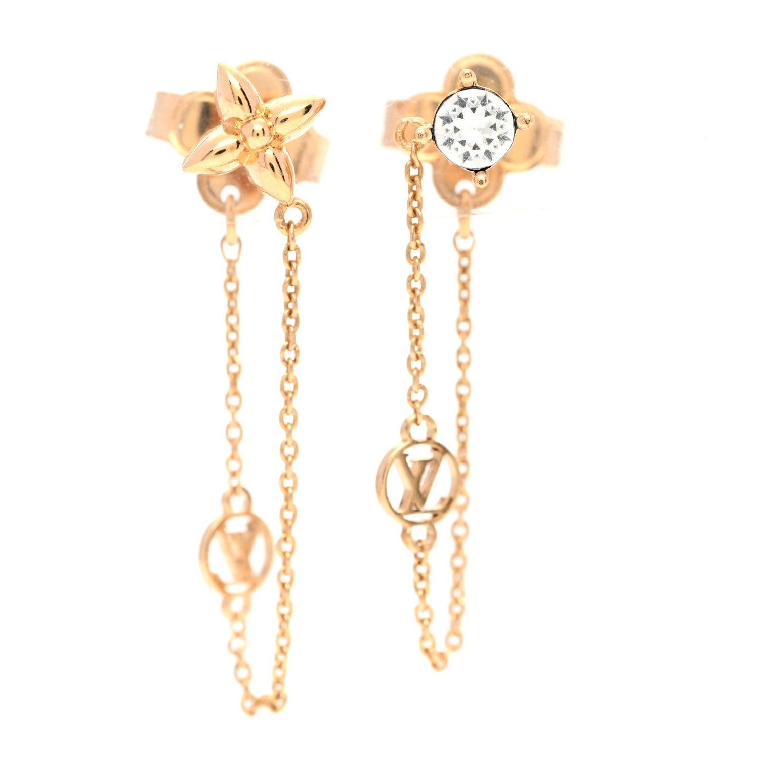 Louis Vuitton Metal Crystal Petit Louis Earrings Gold 1 of 5