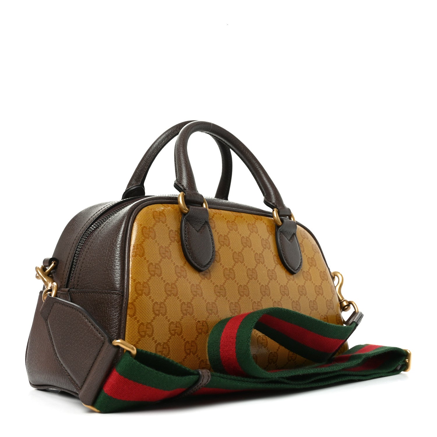 Gucci X ADIDAS Crystal Vintage Monogram Textured Dollar Calfskin Web Trefoil Logo Mini Bowling Bag Mid Natural Nut Off White New Acero 3 of 10