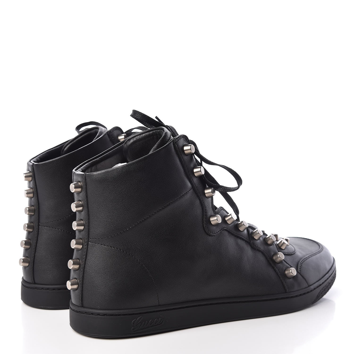 Gucci Calfskin Studded Mens High Top Sneakers 10 Black 4 of 8
