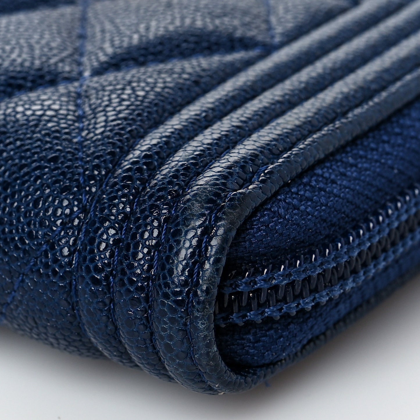 Caviar Quilted Boy Zip Around Coin Purse Wallet Dark Blue