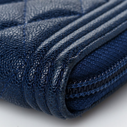 Chanel Caviar Quilted Boy Zip Around Coin Purse Wallet Dark Blue 6 of 10