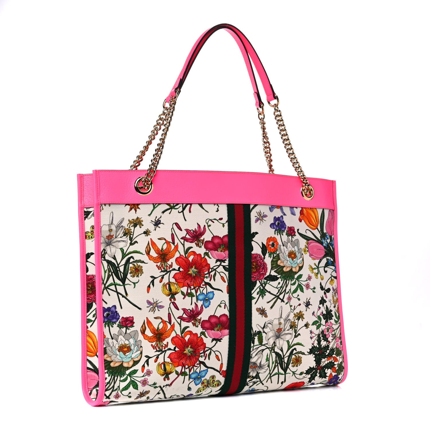 Gucci Canvas Flora Large Rajah Chain Tote White Multicolor Fuxia Fluo 3 of 11