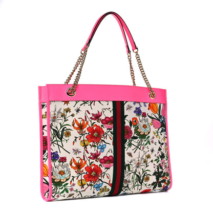 Gucci Canvas Flora Large Rajah Chain Tote White Multicolor Fuxia Fluo 3 of 11