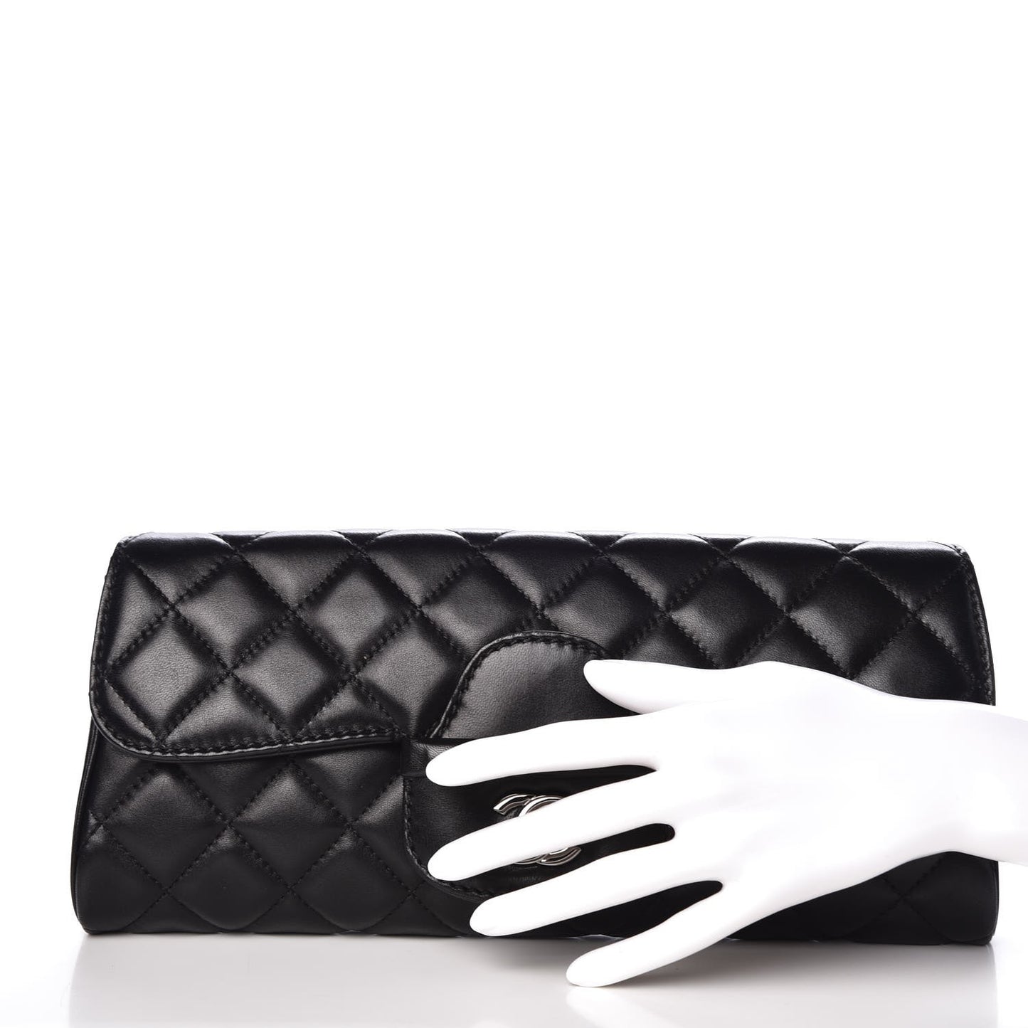 Lambskin Quilted Large Flap Clutch Black