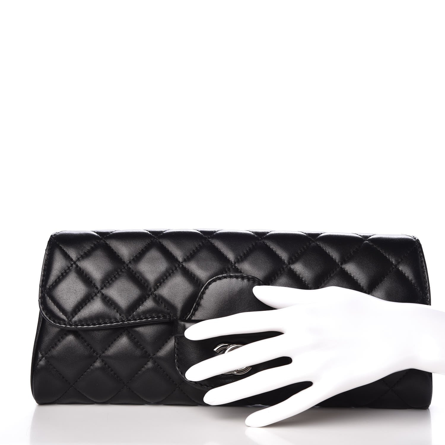 Chanel Lambskin Quilted Large Flap Clutch Black 2 of 9