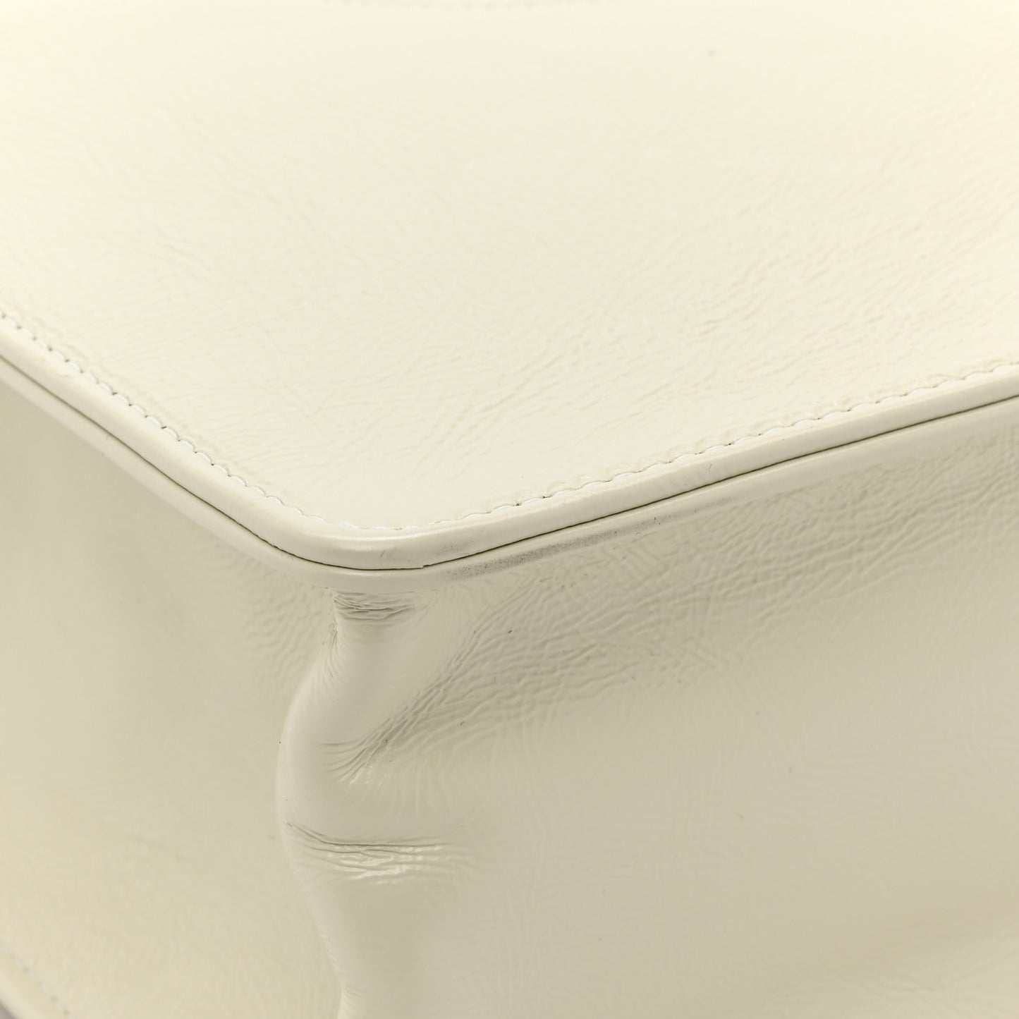 Shiny Aged Calfskin North South Shopping Bag White