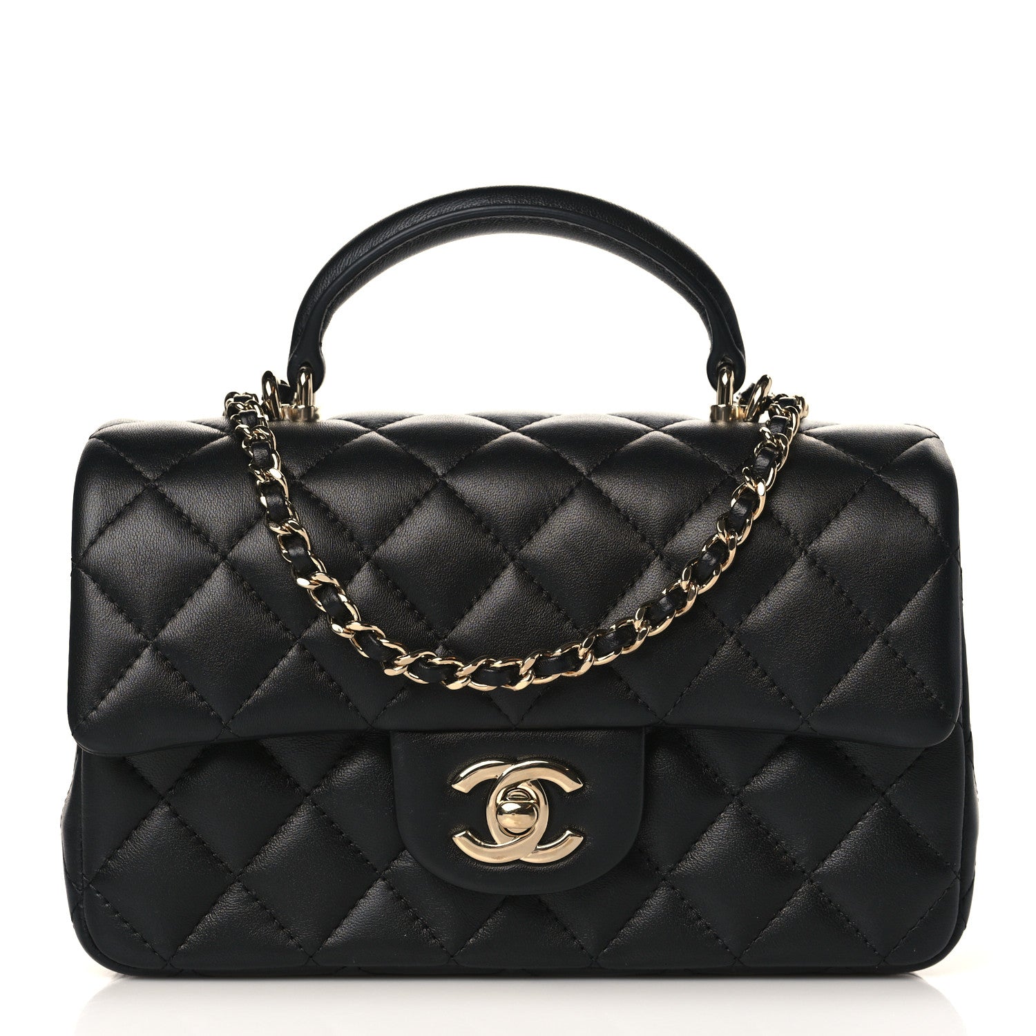 Chanel Lambskin Quilted Mini Top Handle Rectangular Flap Black 1 of 10