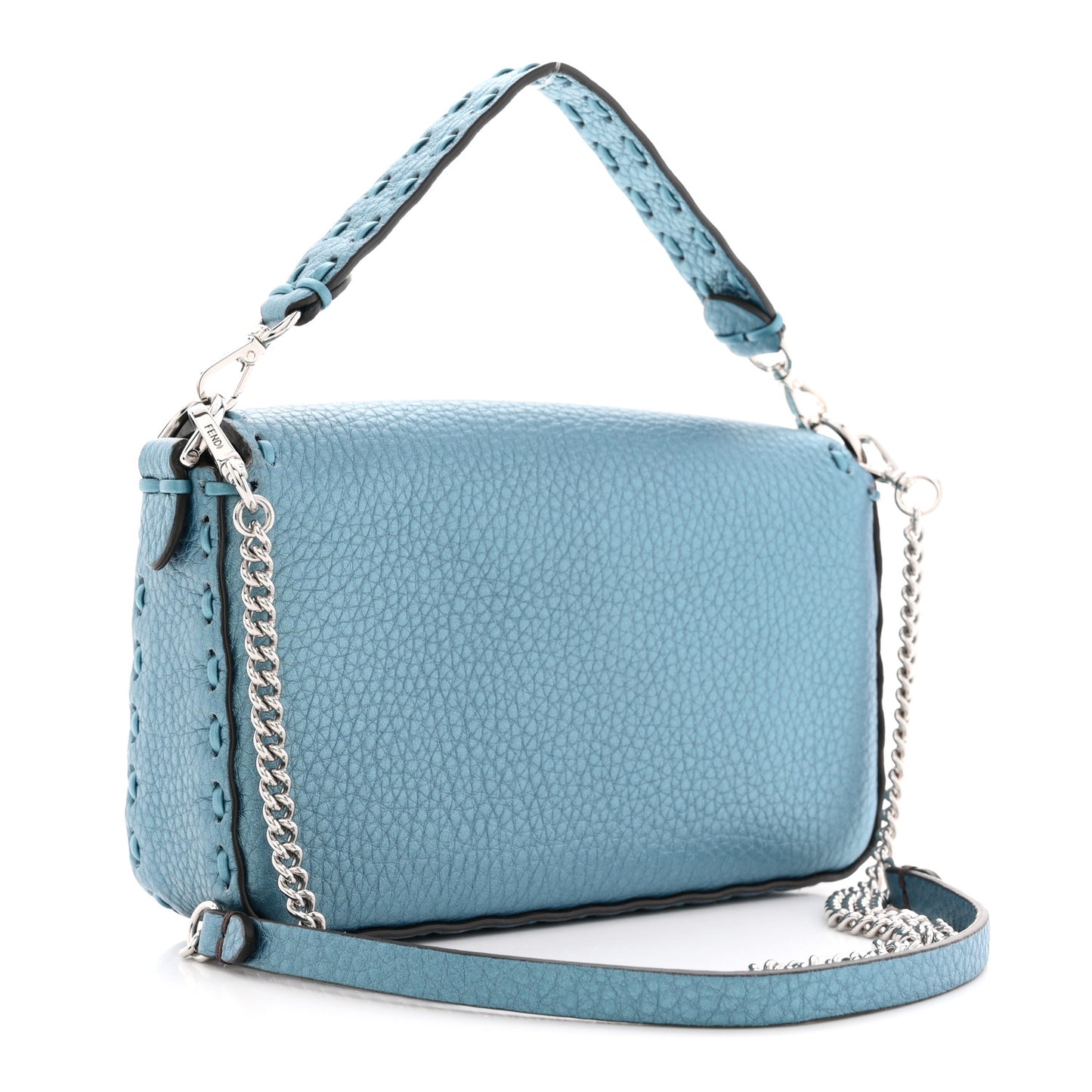 Metallic Cuoio Roma Sellerissima Nappa Sintetica Tape Stitch Mini Baguette Placca Argento