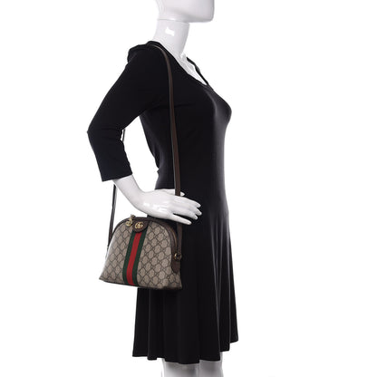 Gucci GG Supreme Monogram Textured Dollar Calfskin Web Small Ophidia Dome Shoulder Bag Beige Ebony New Acero 2 of 10