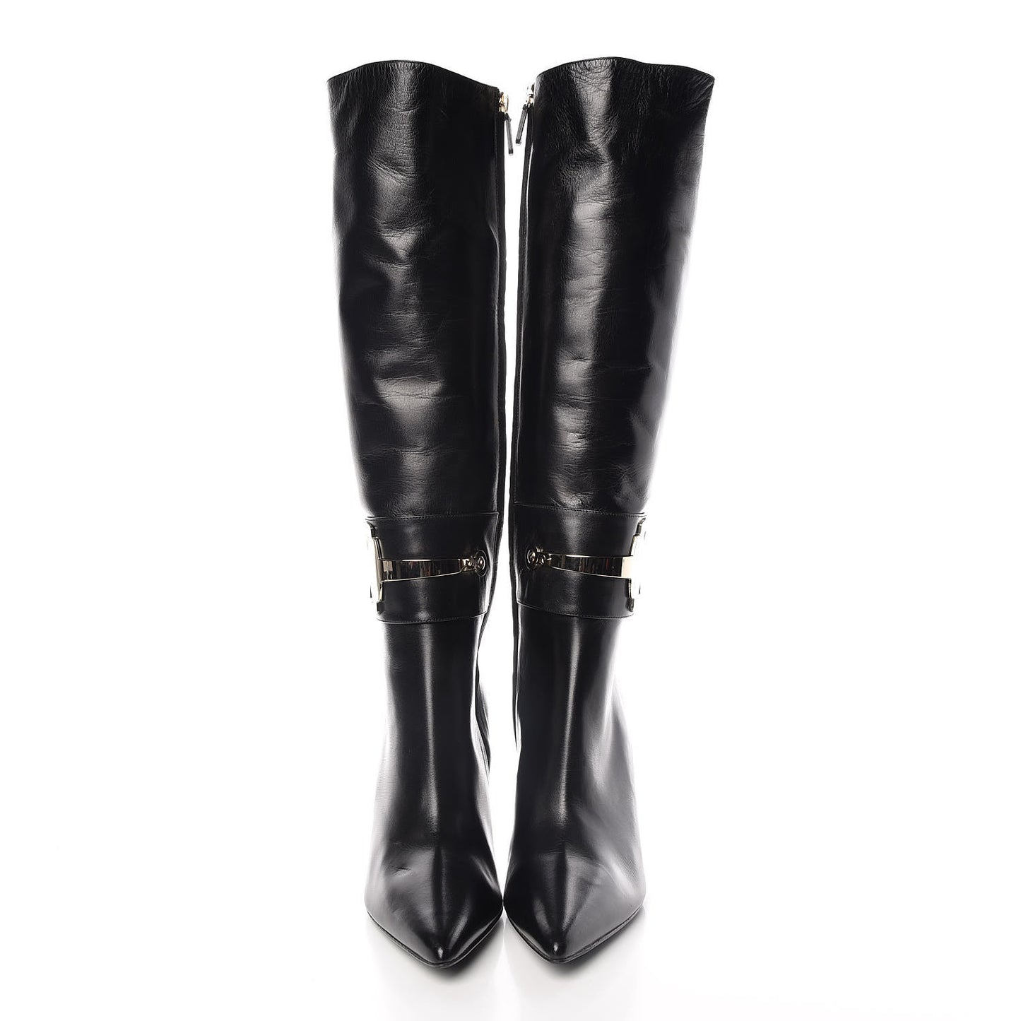 Calfskin Horsebit High Boots 40 Black