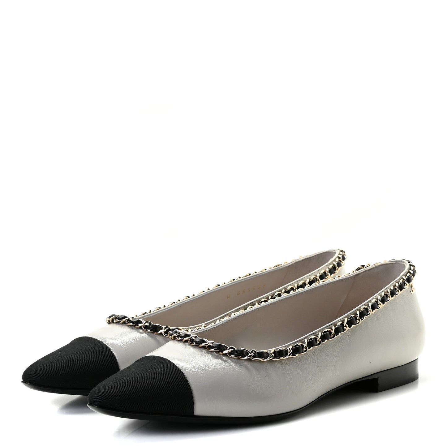 Lambskin Grosgrain Chain Cap Toe Flats 40 Grey Black