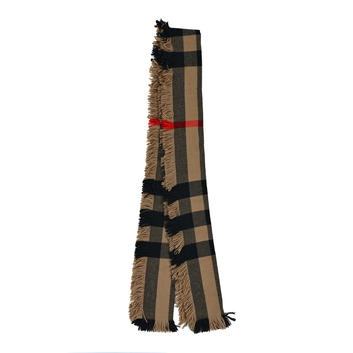 Wool Check Happy Fringe Scarf Beige