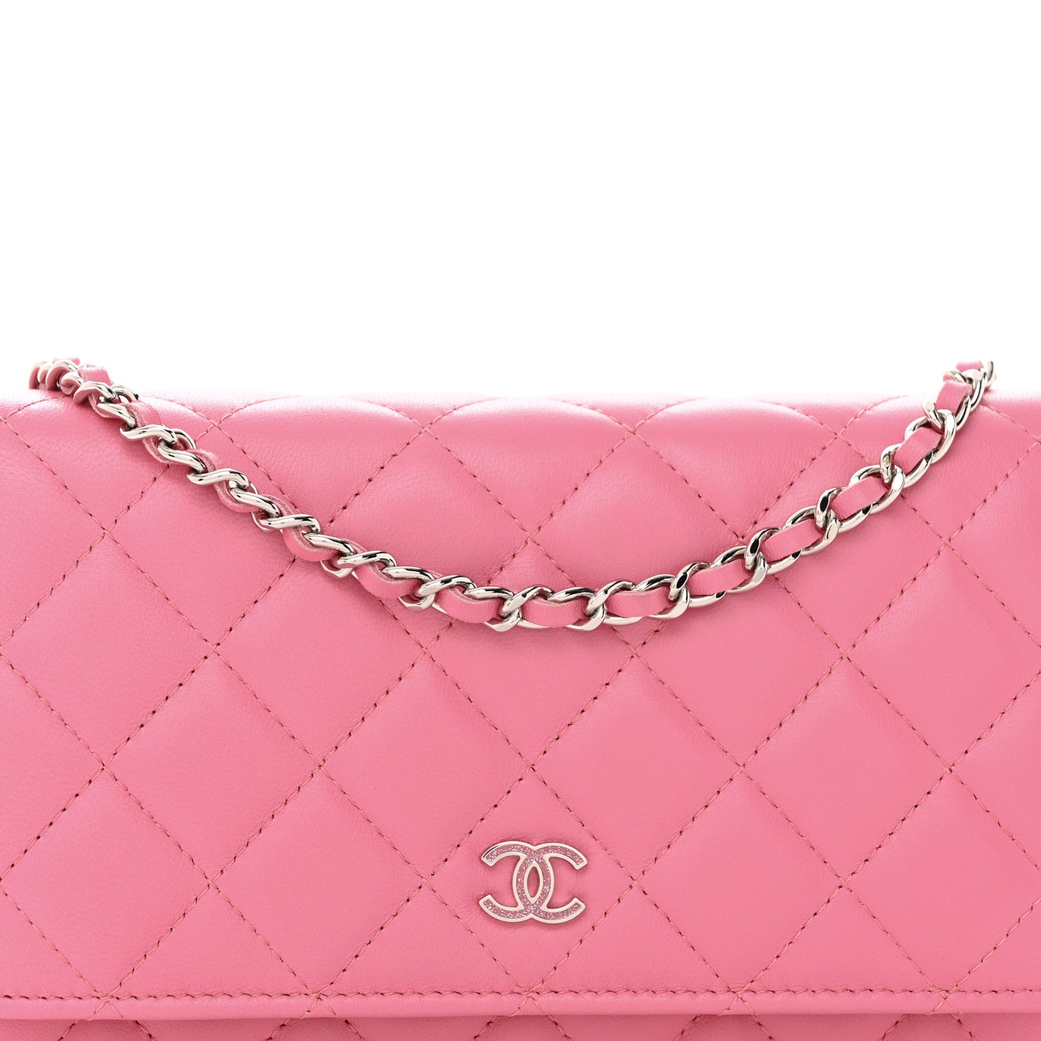Chanel Lambskin Quilted Wallet On Chain WOC Pink 9 of 17