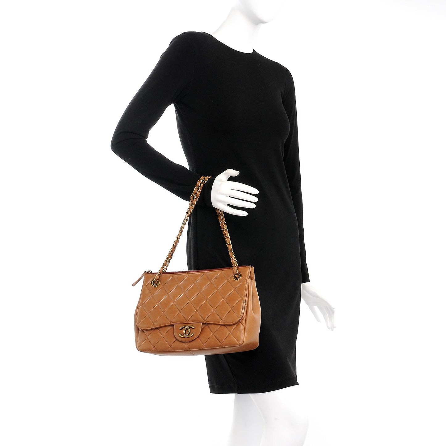 Calfskin Large Blizzard Zip Top Flap Bag Light Brown