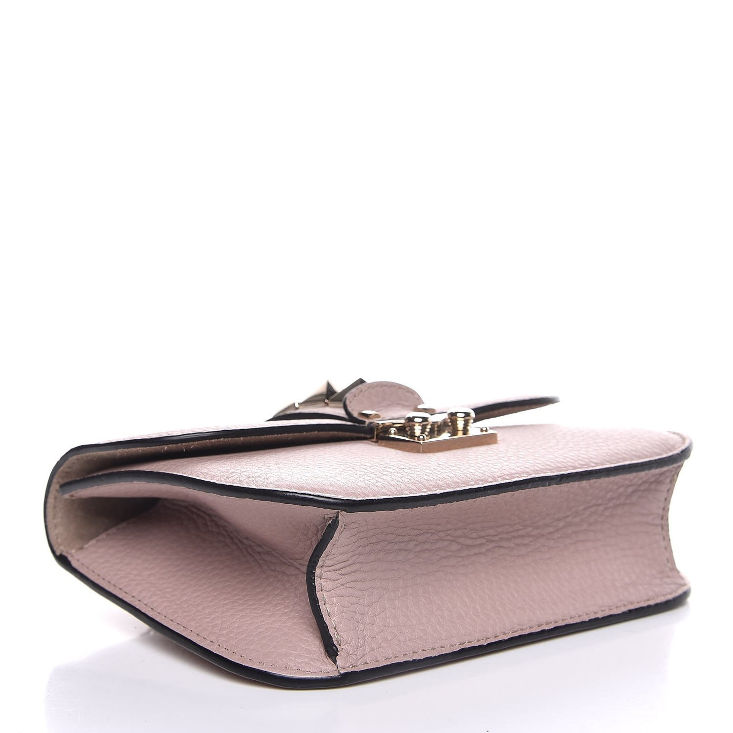 Pebbled Calfskin Small Glam Lock Rockstud Flap Poudre