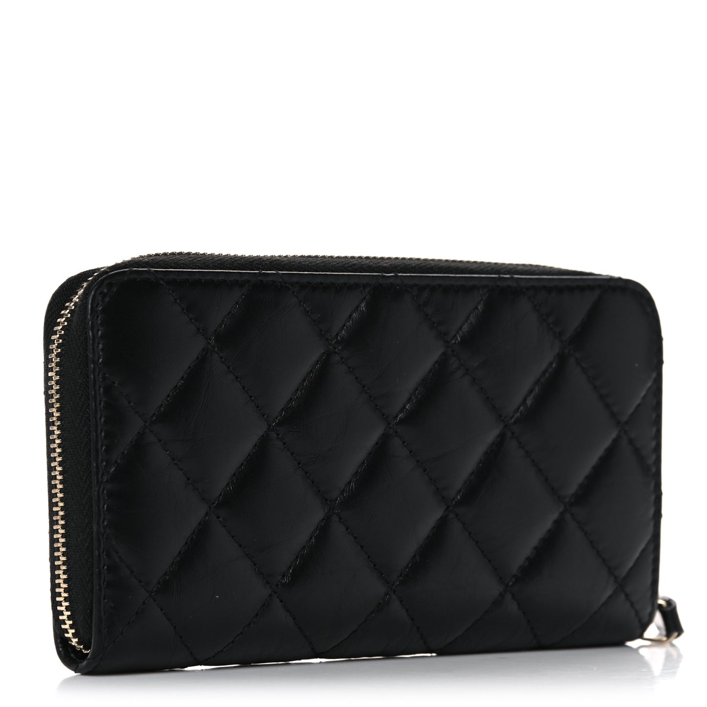 Aged Calfskin Quilted Small Lucky Charms 2.55 Reissue Zip Around Wallet Black