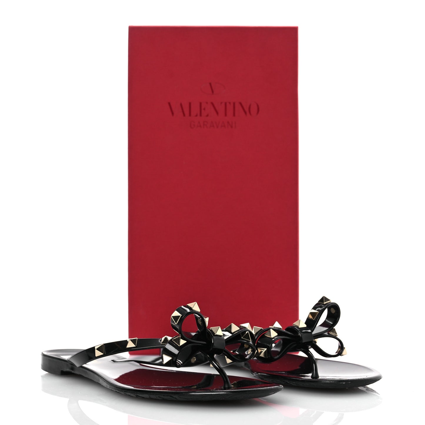 PVC Jelly Rockstud Bow Thong Sandals 41 Black