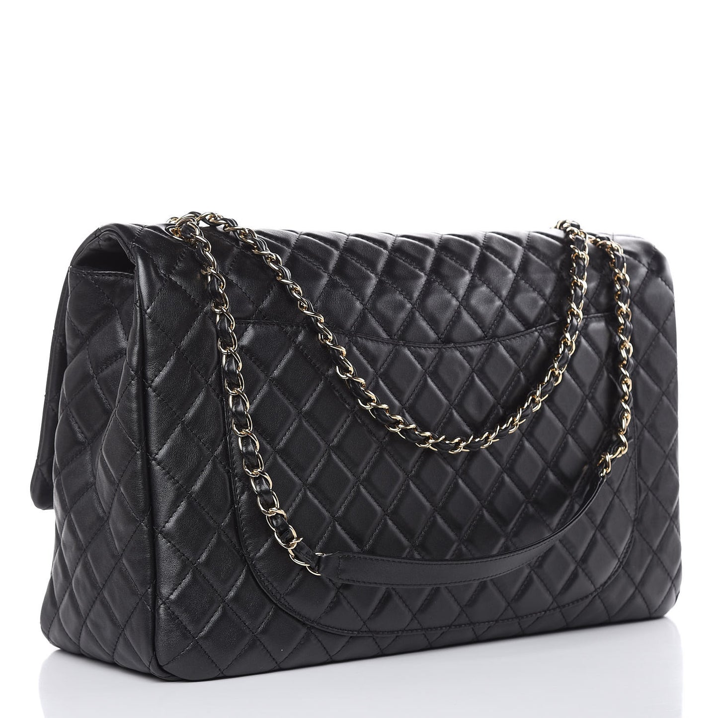 Metallized Calfskin Quilted XXL Travel Flap Bag Black