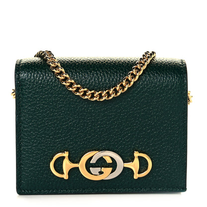 Gucci Grainy Calfskin Zumi Chain Card Case Wallet Vintage Green 1 of 8