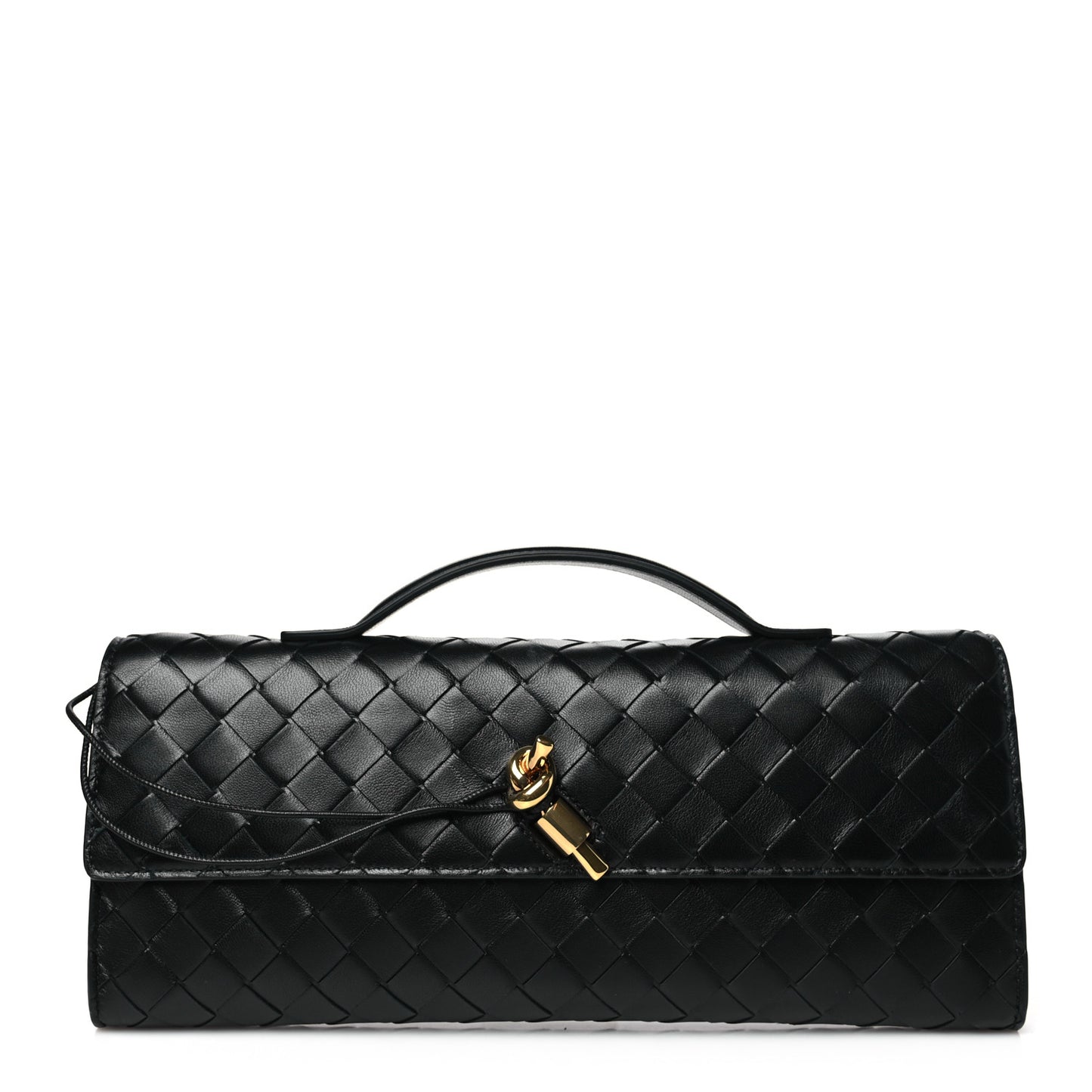 Nappa Intrecciato Long Andiamo Top Handle Clutch Black