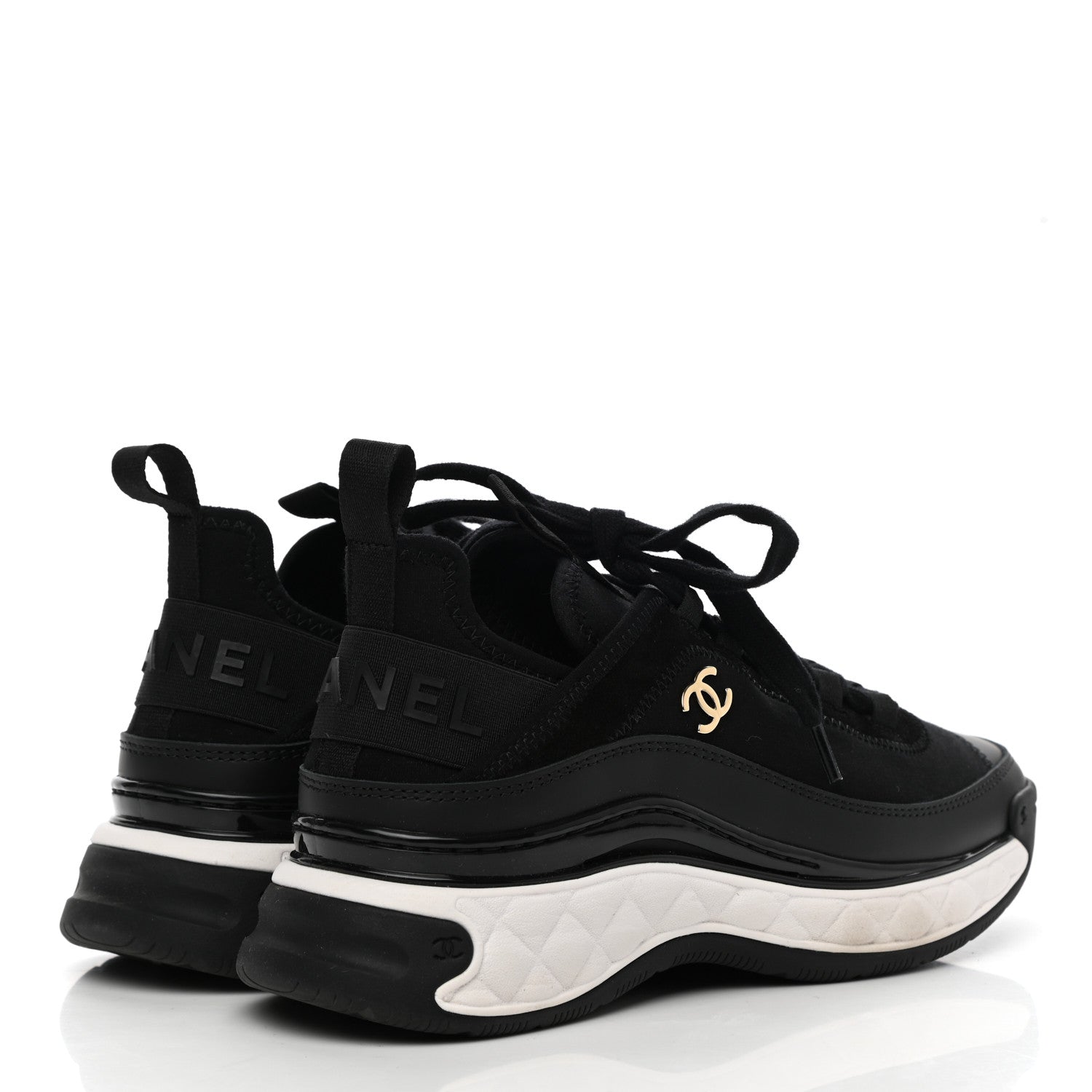 Chanel Velvet Calfskin Mixed Fibers CC Sneakers 35 Black 4 of 10
