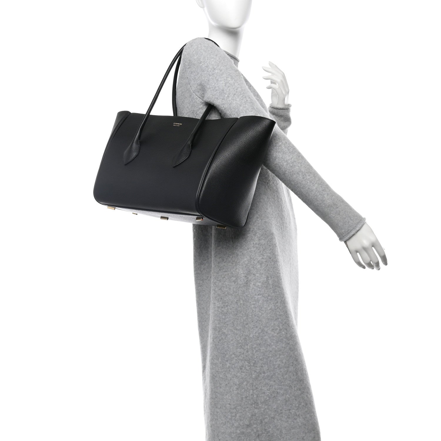 Salvatore Ferragamo Hammered Calfskin XL East West Tote Bag Black 2 of 11