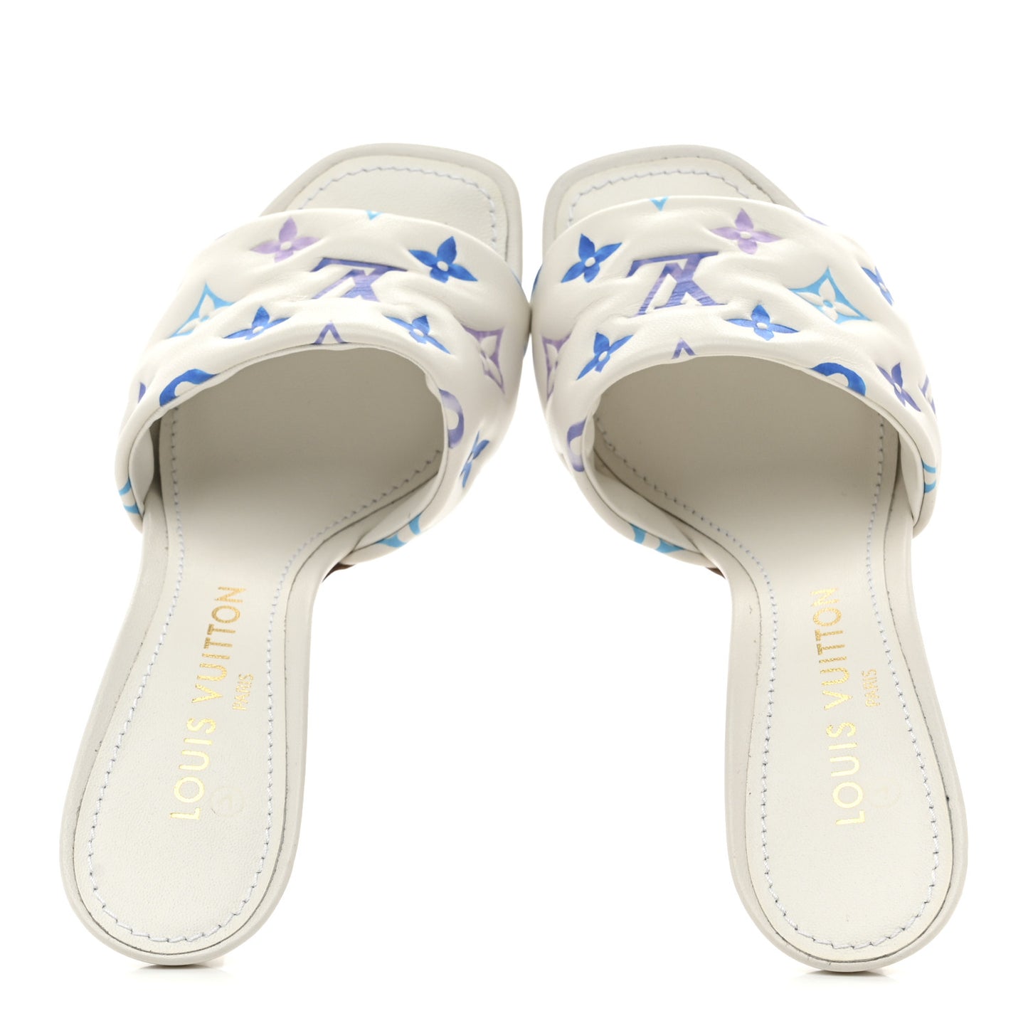 Lambskin Embossed Monogram By The Pool Revival High Heel Mules 38.5 White Blue Purple