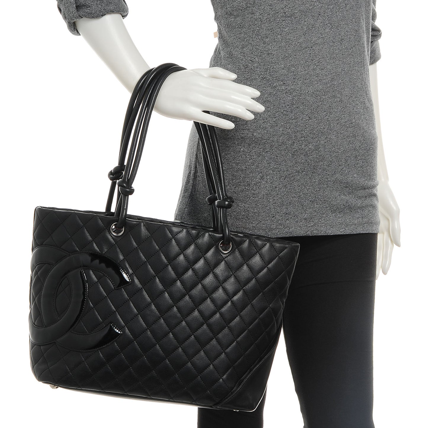Calfskin Quilted Large Cambon Tote Black
