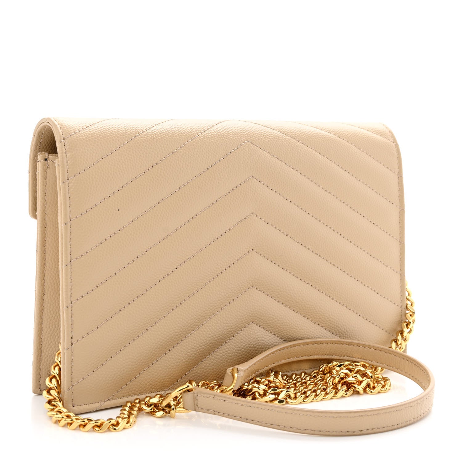 Saint Laurent Grain De Poudre Matelasse Chevron Monogram Envelope Chain Wallet Nude Powder 3 of 10