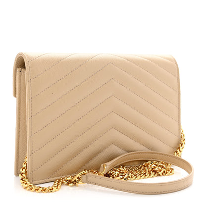 Saint Laurent Grain De Poudre Matelasse Chevron Monogram Envelope Chain Wallet Nude Powder 3 of 10