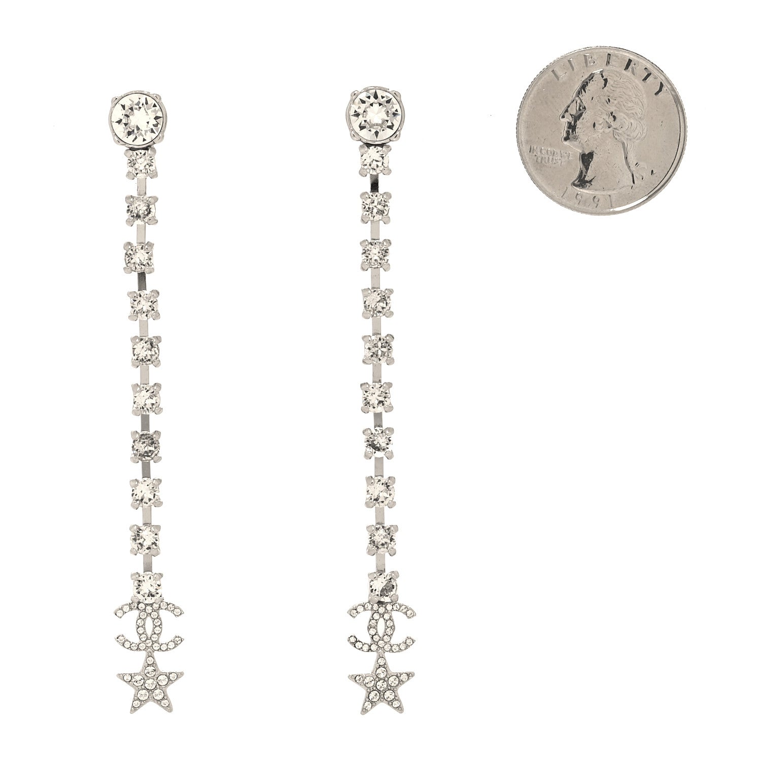 Chanel Crystal Starfall Drop Long CC Earrings Silver 2 of 5