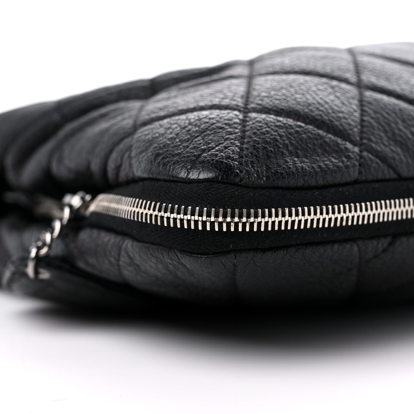 Calfskin Quilted Expandable Zip Shoulder Bag Black